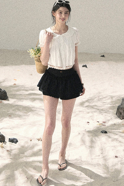 French Style Lace Puff Sleeve Blouse