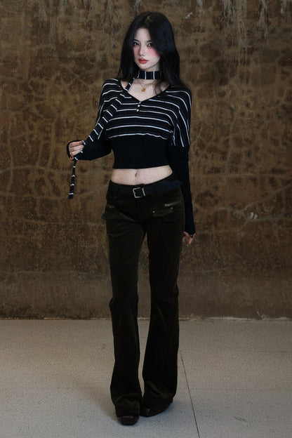 Multi-Pocket Corduroy Flared Pants