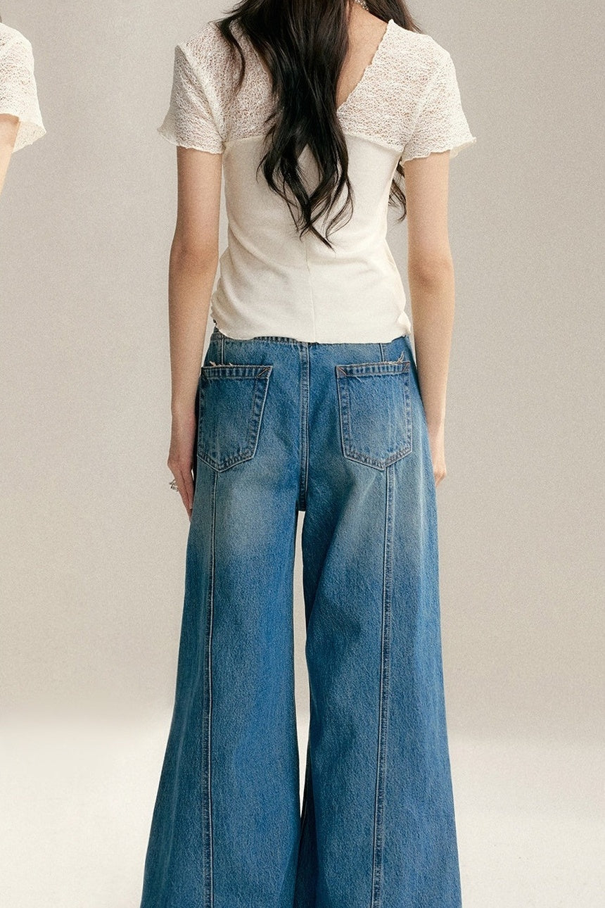 Pearl Rhinestone Wide Leg Jeans
