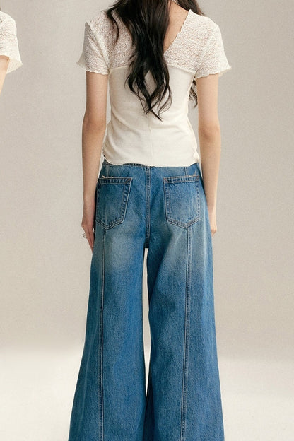 Pearl Rhinestone Wide Leg Jeans