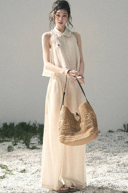 Conjunto de top de encaje francés y falda capullo