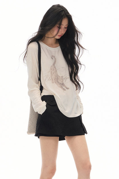 Lazy Leopard Print Lyocell Top and Black Pants Set-Up