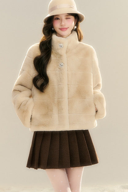 Stand Collar Imitation Fur Jacket