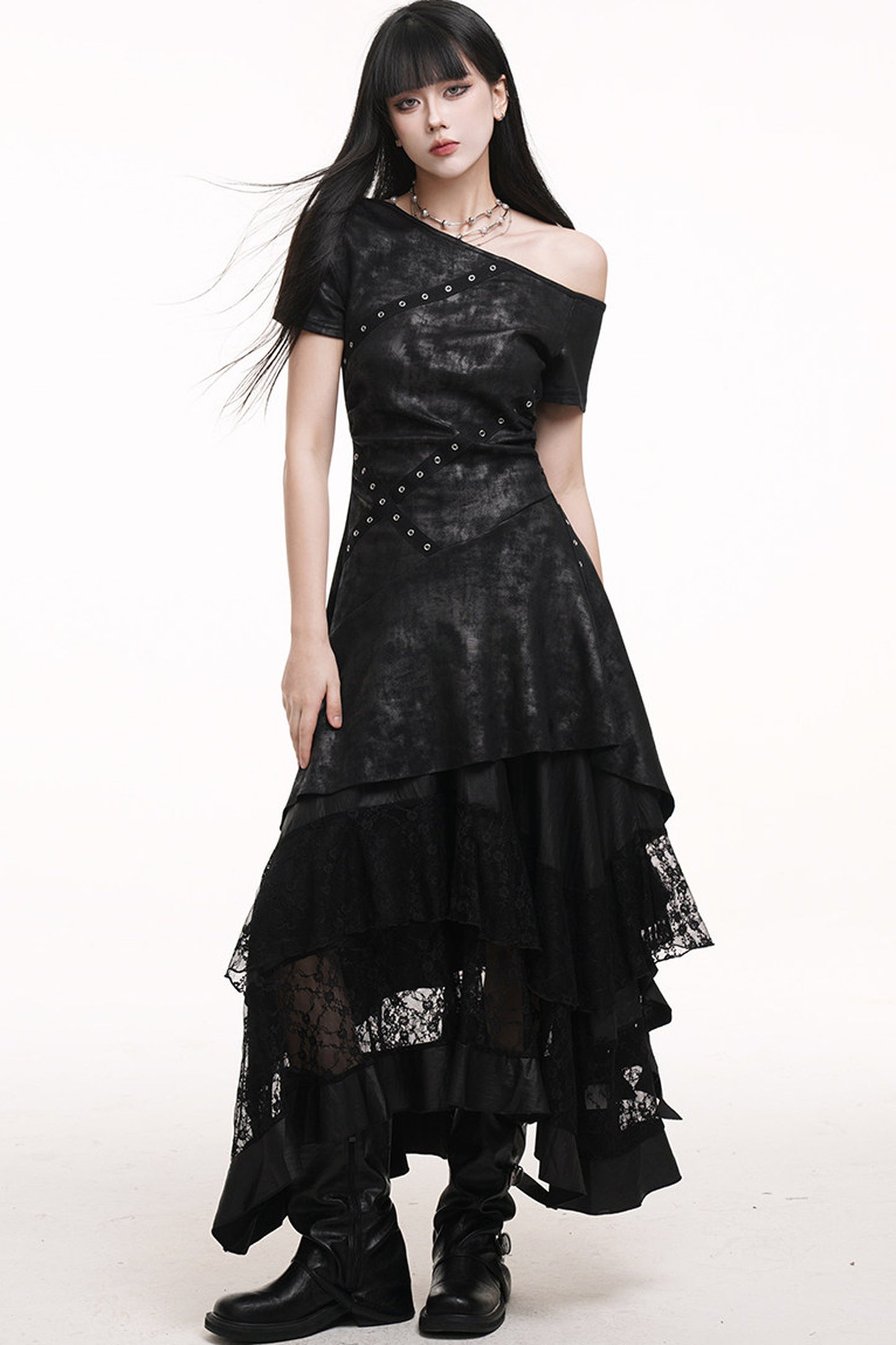 Irregular Off-Shoulder Black Dress