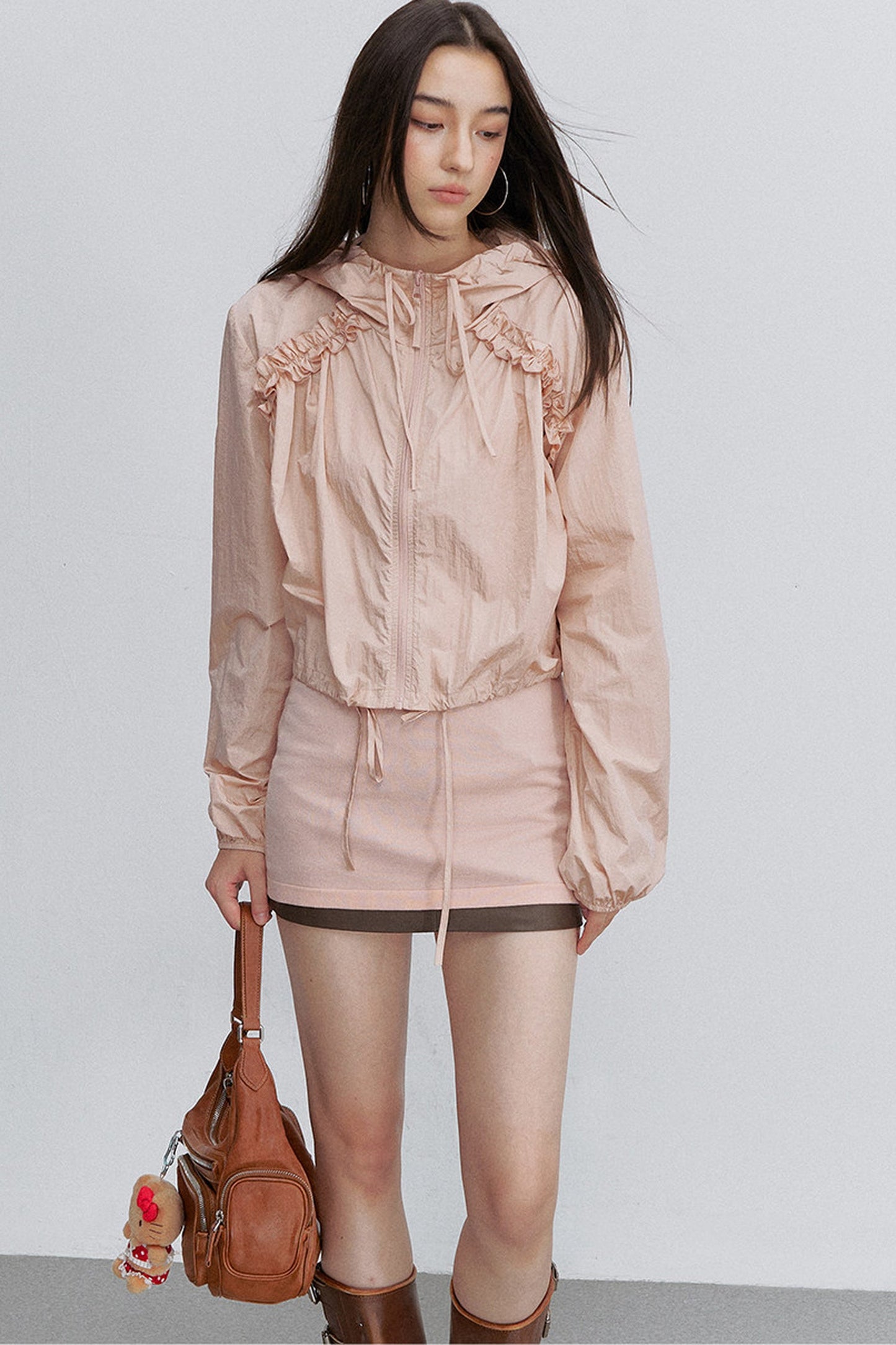 Pleated Lace Hooded Jacket