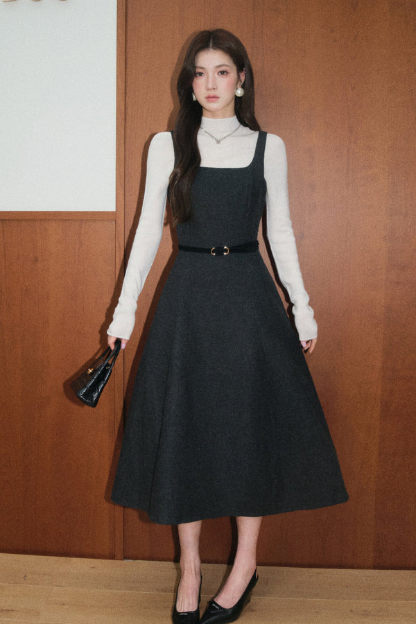 Black Tweed Jacket and Square-Neck Dress Set-Up