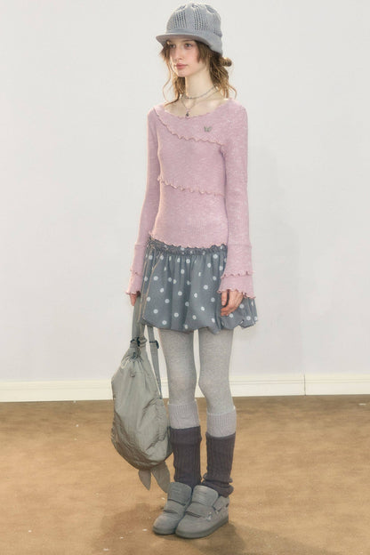 Gray Polka Dot Wool Skirt