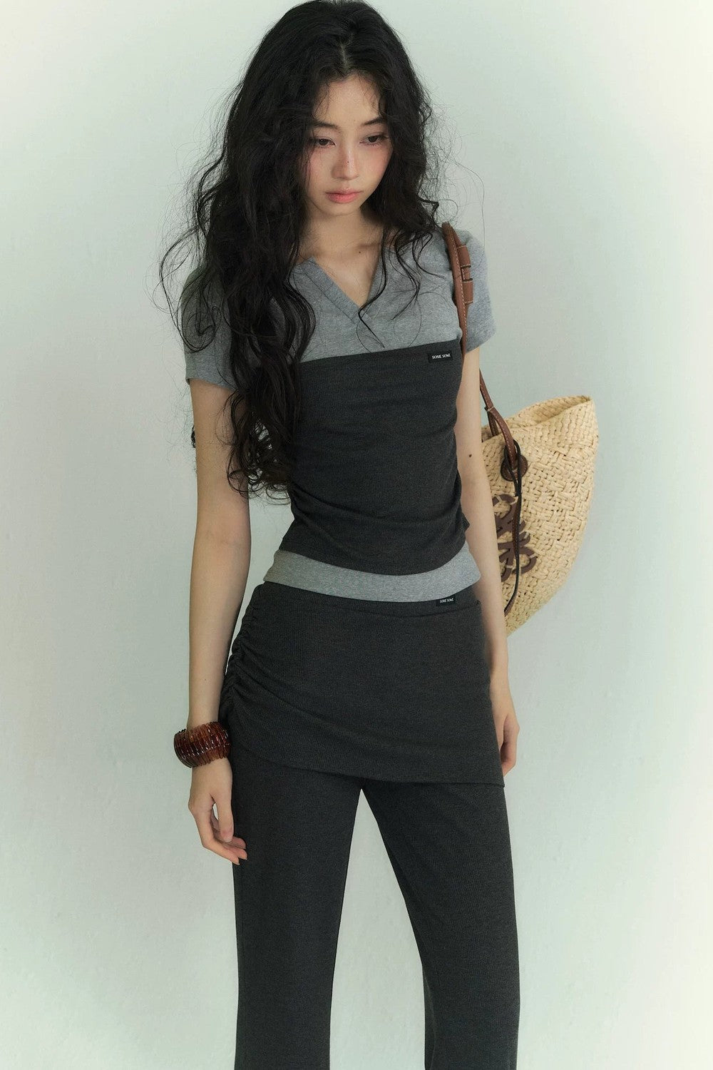 V-Neck Ruched Two-Piece Set-Up