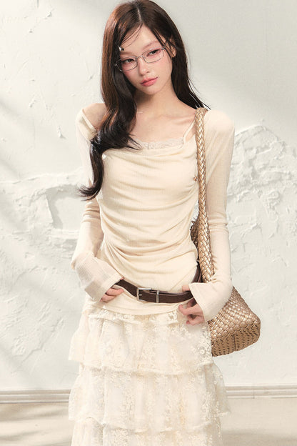 Swing Collar Long Sleeve Top and Skirt Set-Up