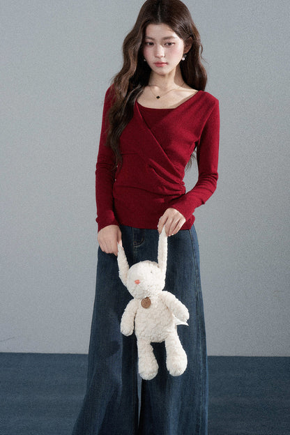 Round Neck Waist-Cinching Knit Top