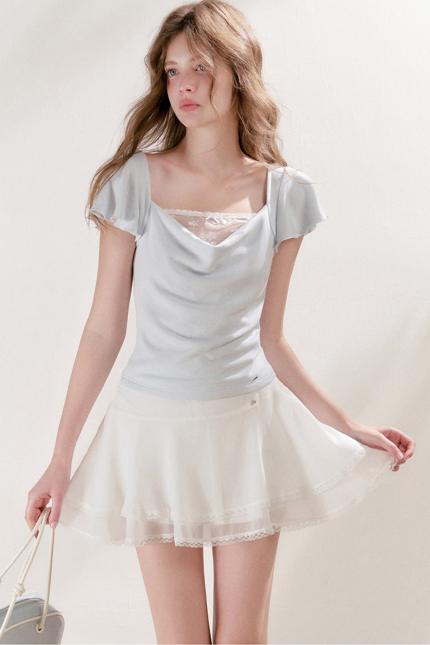 Double-Layer Chiffon Lace Trim A-Line Cake Skirt