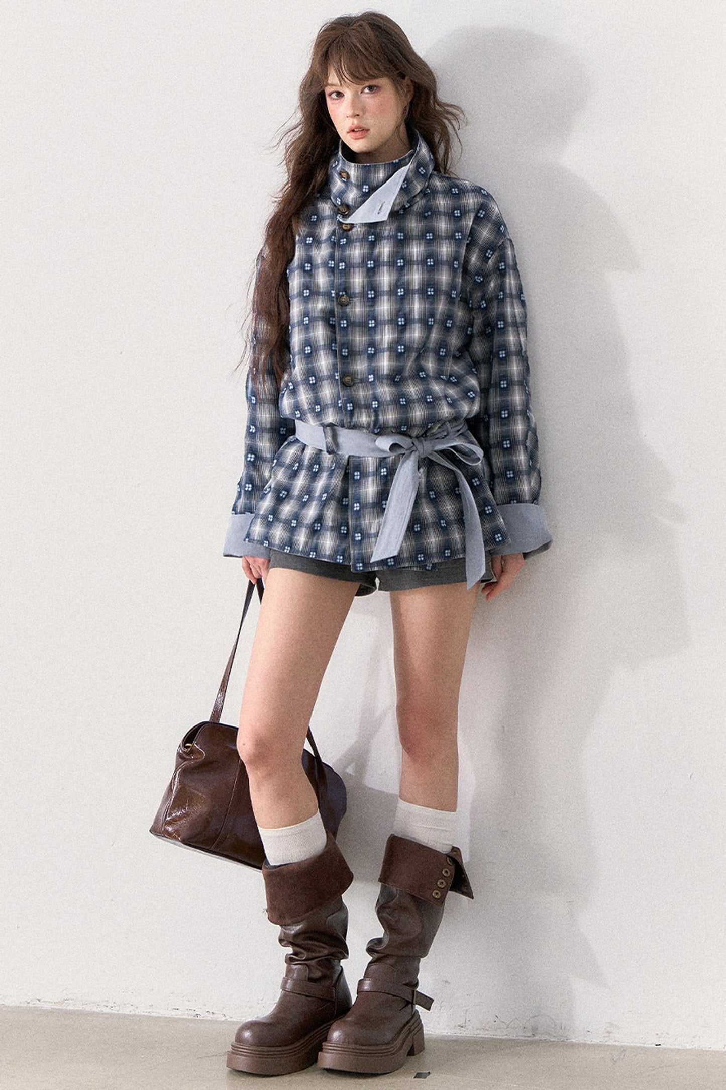 Mint Plaid Patchwork Trench Coat
