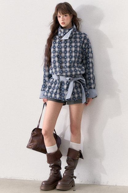 Mint Plaid Patchwork Trench Coat