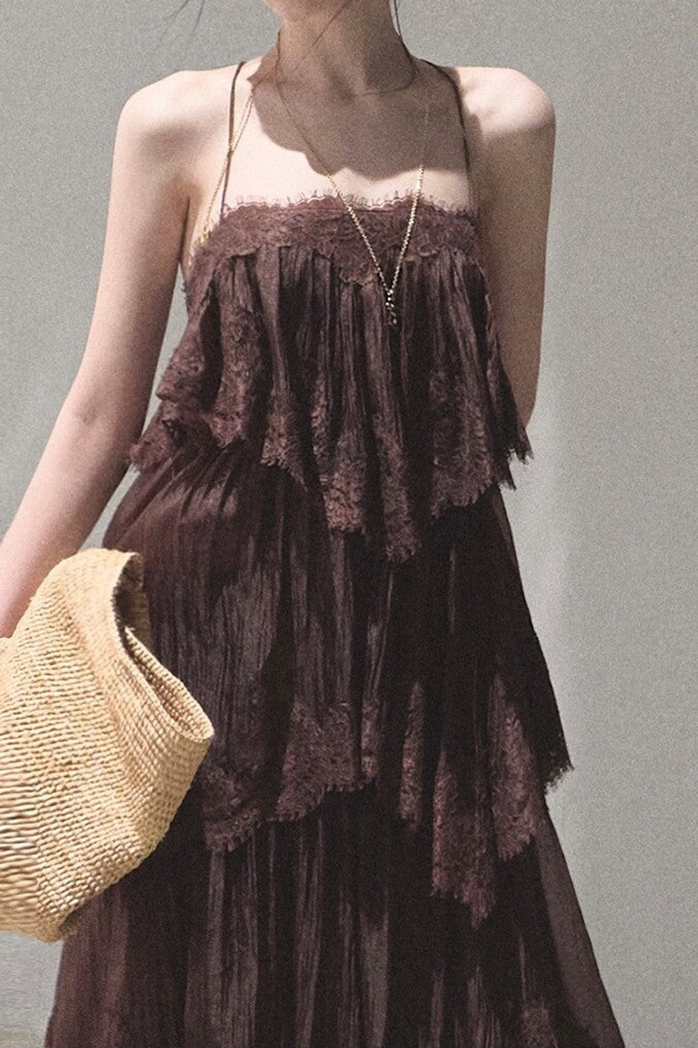 Heartbeat Lace Tiered Dress and Camisole Set