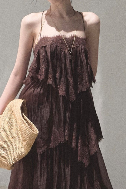 Heartbeat Lace Tiered Dress and Camisole Set