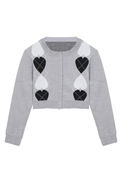 Heart Pattern Sweater Shorts Set With Embroidered Base Layer Top