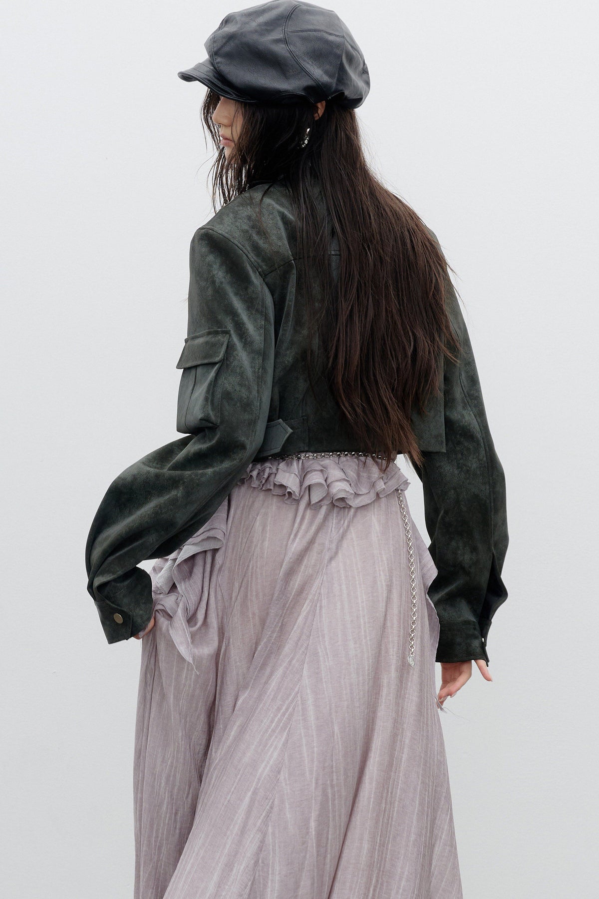 Color-Washed PU Biker Jacket