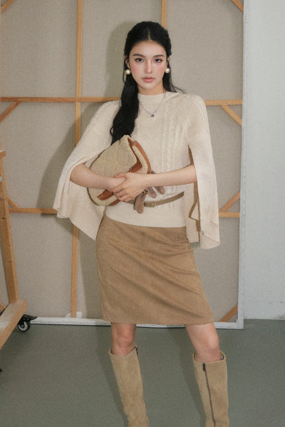 Off-White Lyocell Semi-Sheer Long-Sleeve Top and Skirt Set-Up