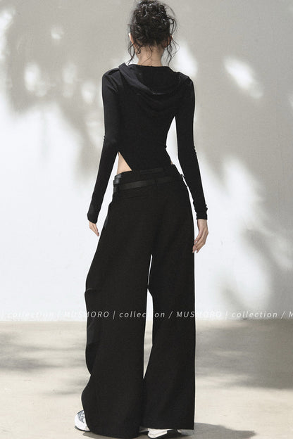 Brushed Ribbed Hooded Cutout Top