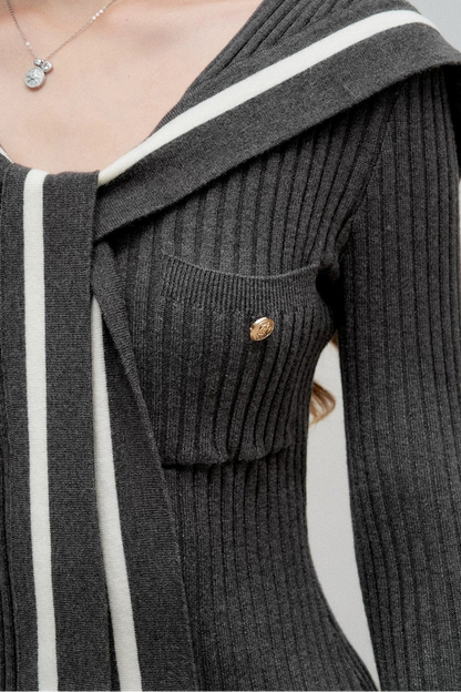Navy Preppy Color Block Knit Top