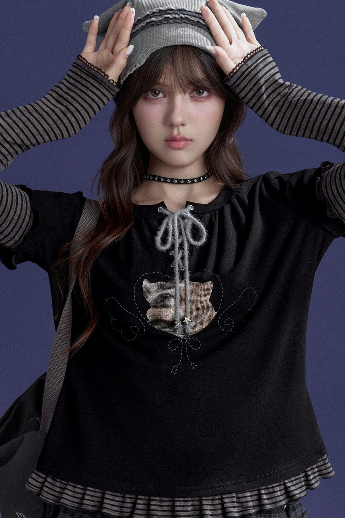 Black Striped Cat Sticker T-shirt
