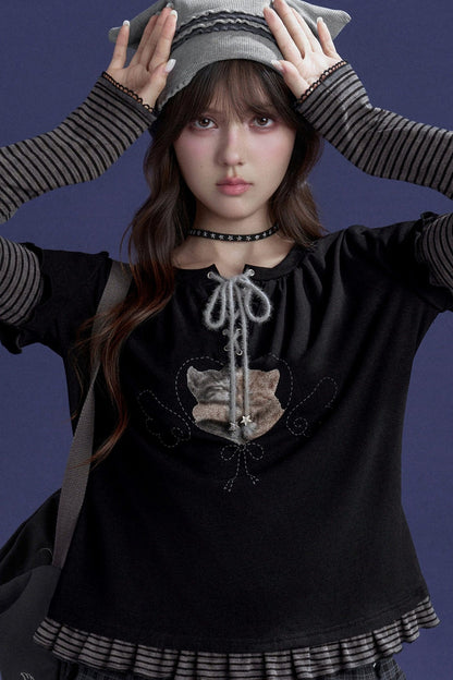 Black Striped Cat Sticker T-shirt