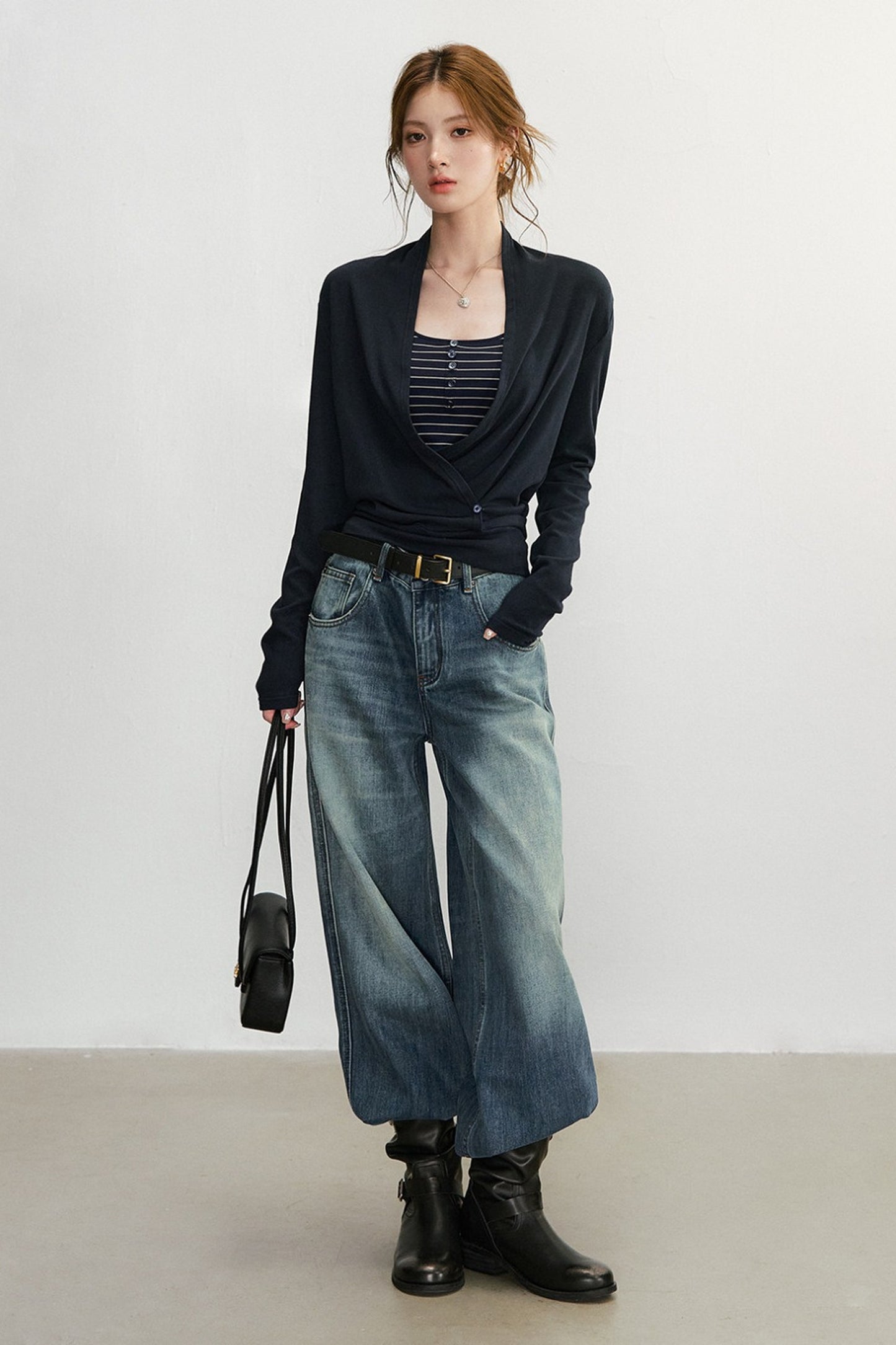 Cross V-Neck Knit Top and Camisole Set