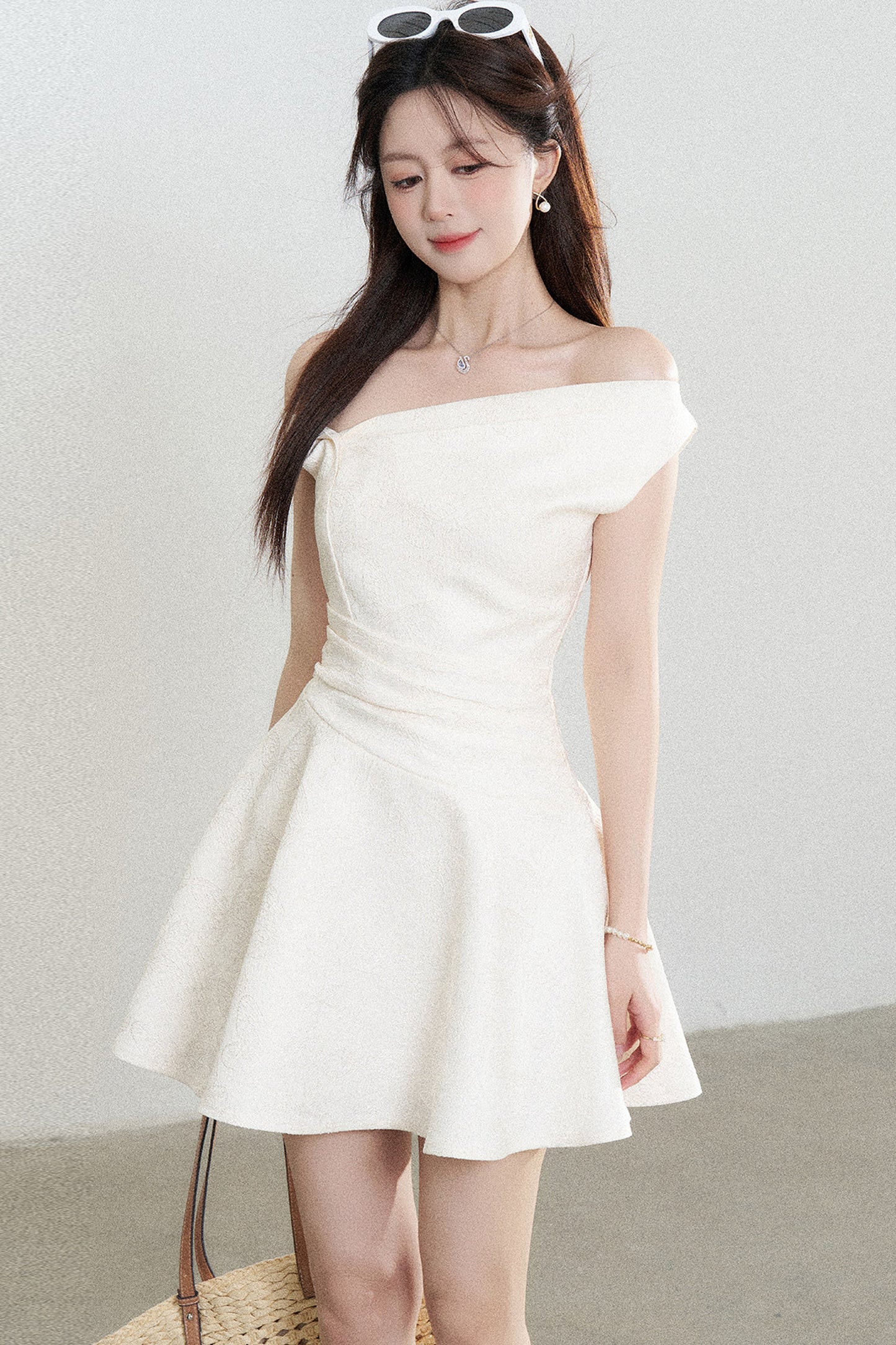 Apricot Off-Shoulder Slimming Dress