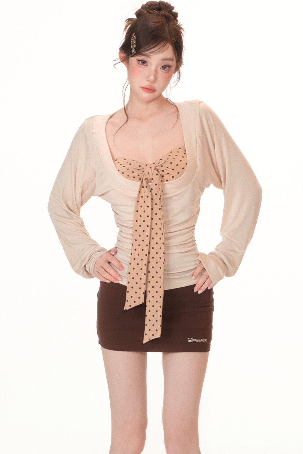 Autumn Long-Sleeve Base Shirt Tube Top and Skirt Set-Up