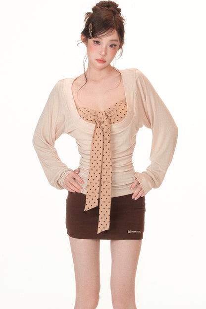 Autumn Long-Sleeve Base Shirt Tube Top and Skirt Set-Up