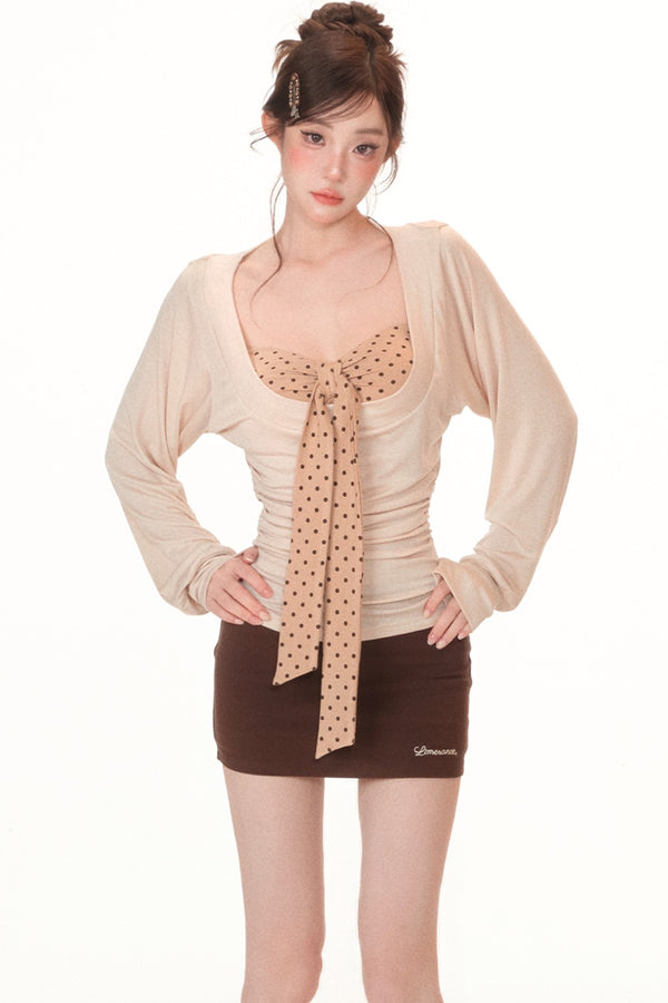 Autumn Long-Sleeve Base Shirt Tube Top and Skirt Set-Up
