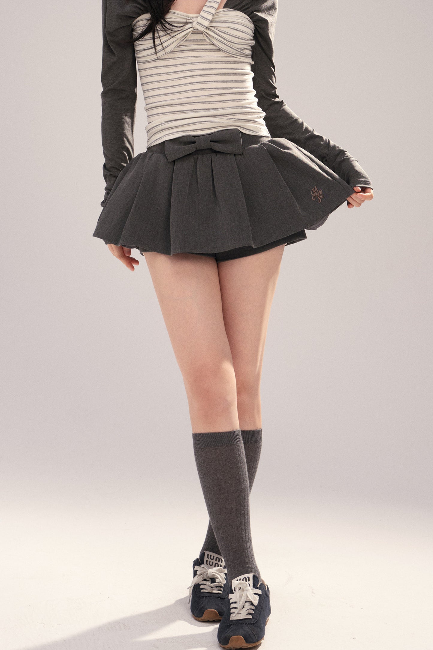 Embroidered Gray Bow Tutu Skirt