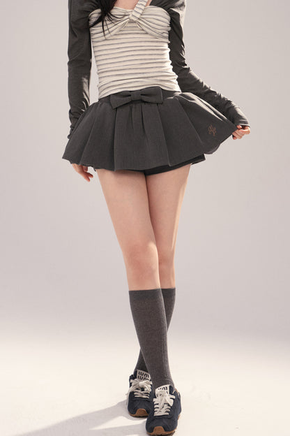 Embroidered Gray Bow Tutu Skirt