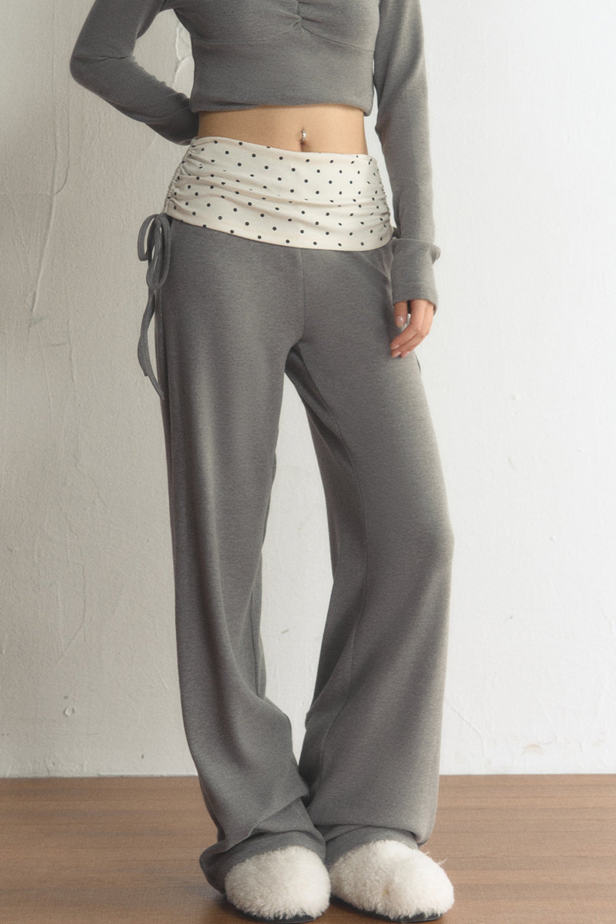Polka Dot Waist Wide-Leg Pants