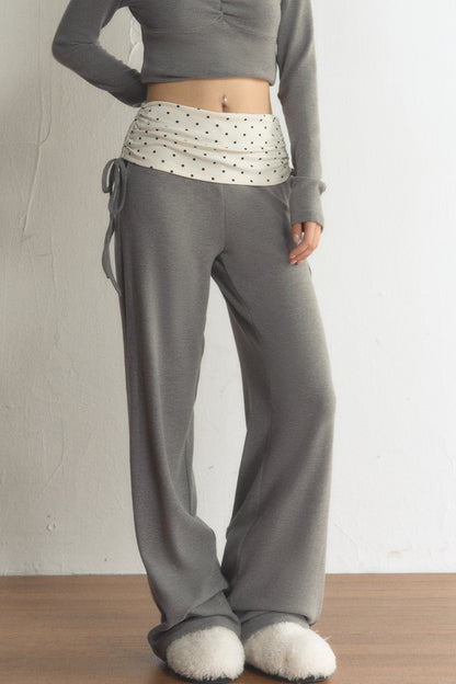 Polka Dot Waist Wide-Leg Pants