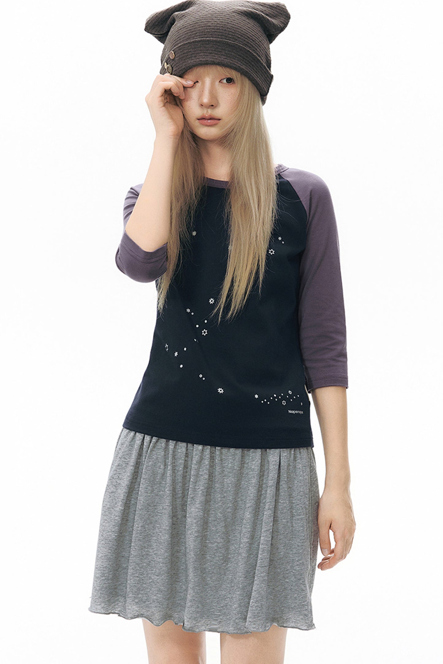 Color-Blocked Raglan Sleeve Knit Blouse