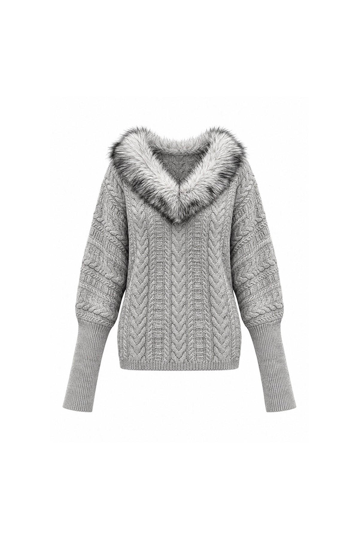 Fur Collar Knit Top and Skirt Set-Up