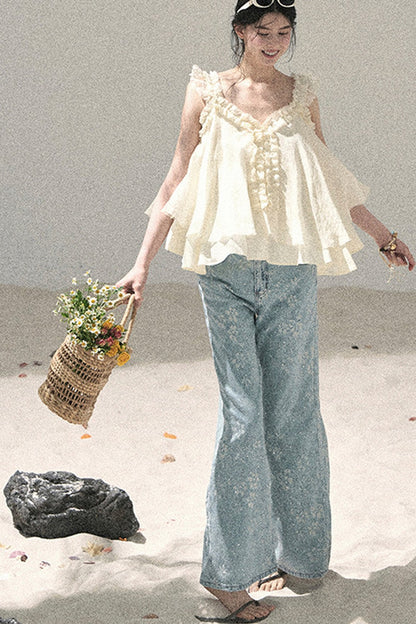 French Ruffled V-Neck Blouse