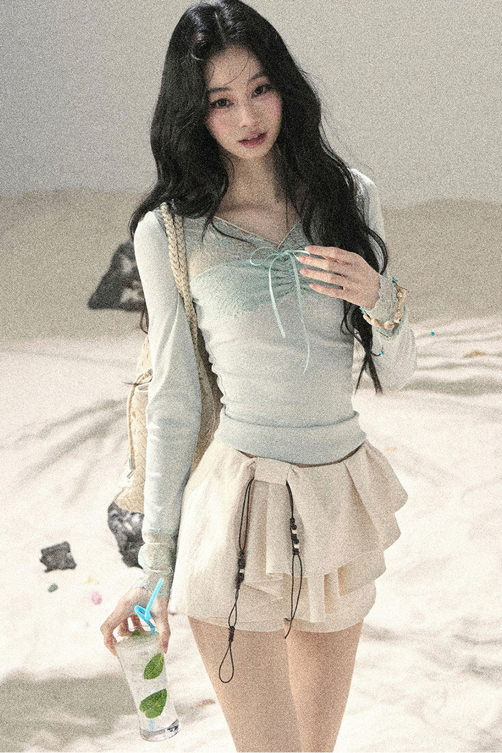 Long Sleeve Lace V-Neck Top