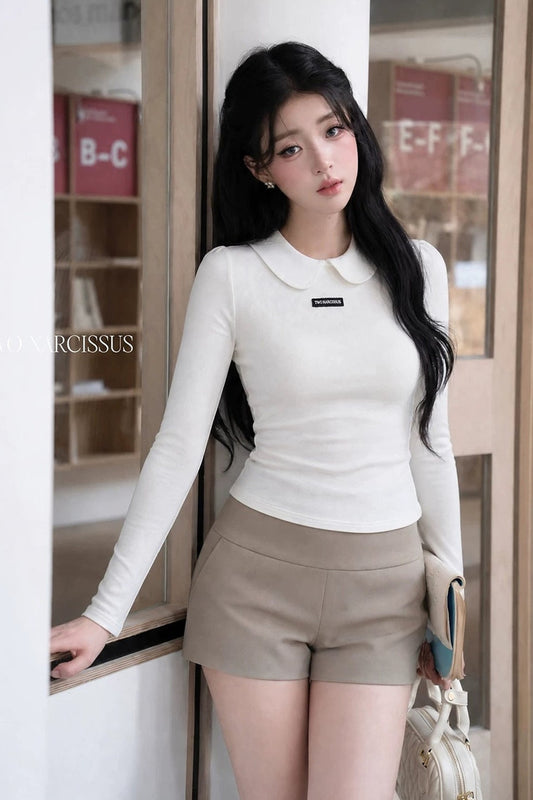Doll Collar Bowknot Knit Top and Tank Dress Set-Up
