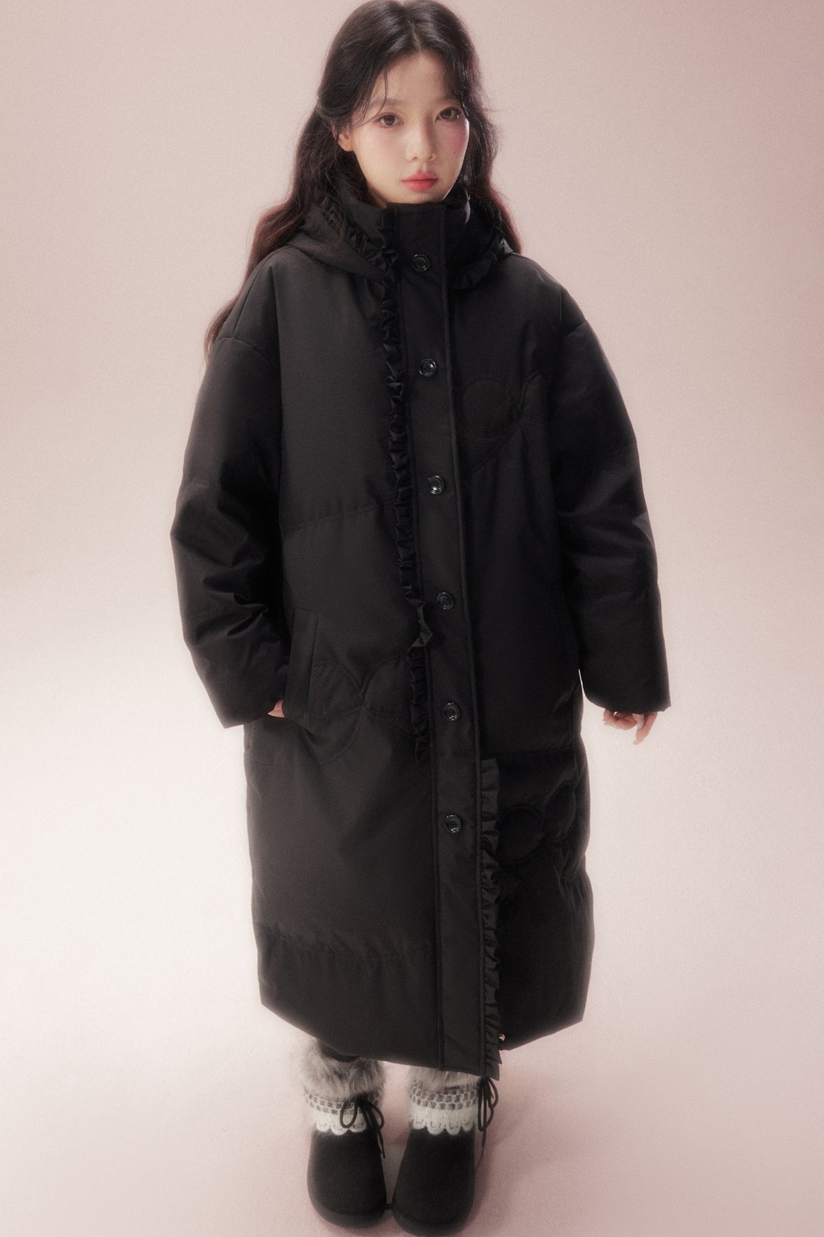 Cloud Pattern Quilted Long Down Jacket