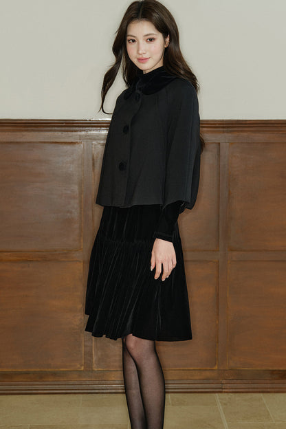 Short Velvet Doll Collar Cape