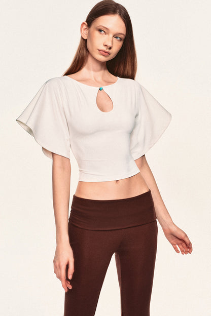 Water Drop Cutout Flutter Sleeve Blouse