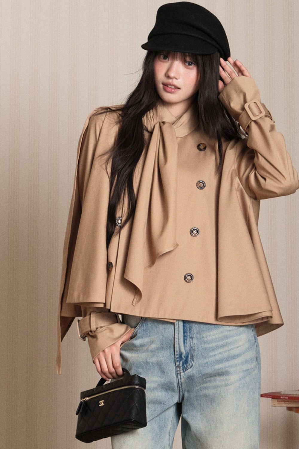 Double-Breasted Cape Trench Coat