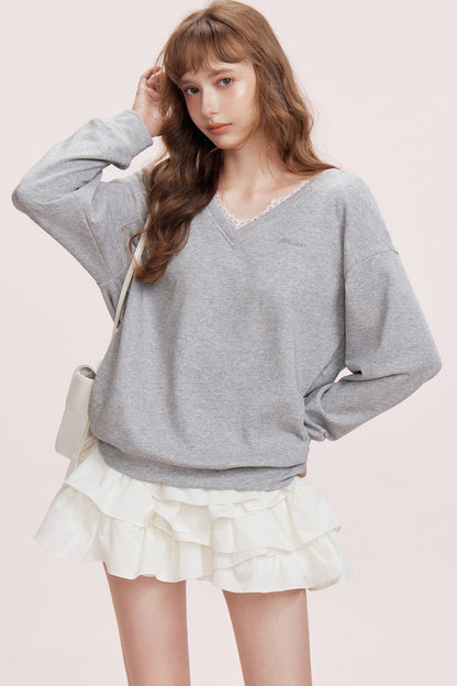 Romantic Lace Bow Sweatshirt