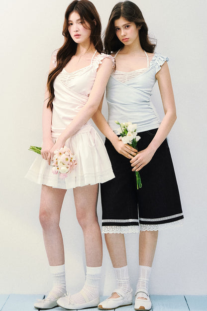 Flutter Sleeve Spliced T-Shirt