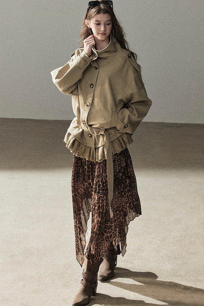 Faux Suede Trench Coat