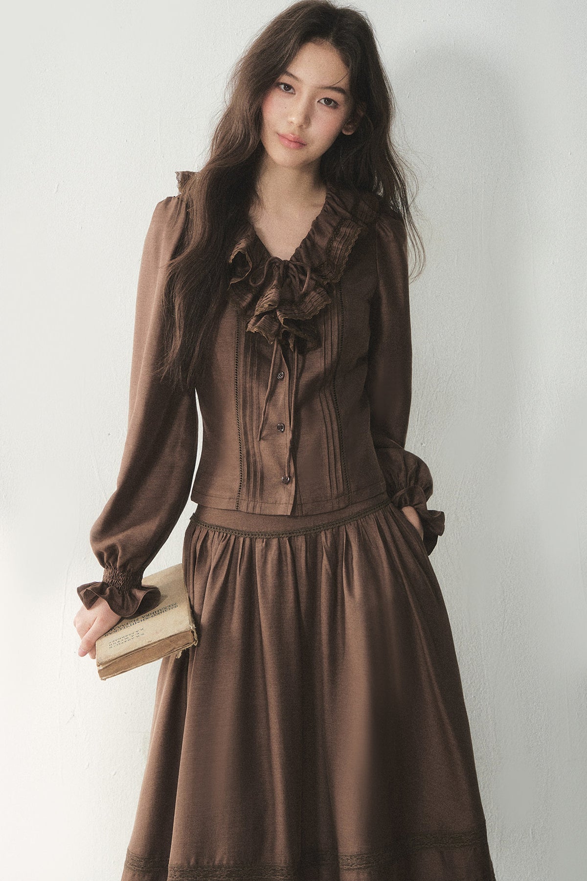 Ruffled Lyocell Shirt and Skirt Set-Up