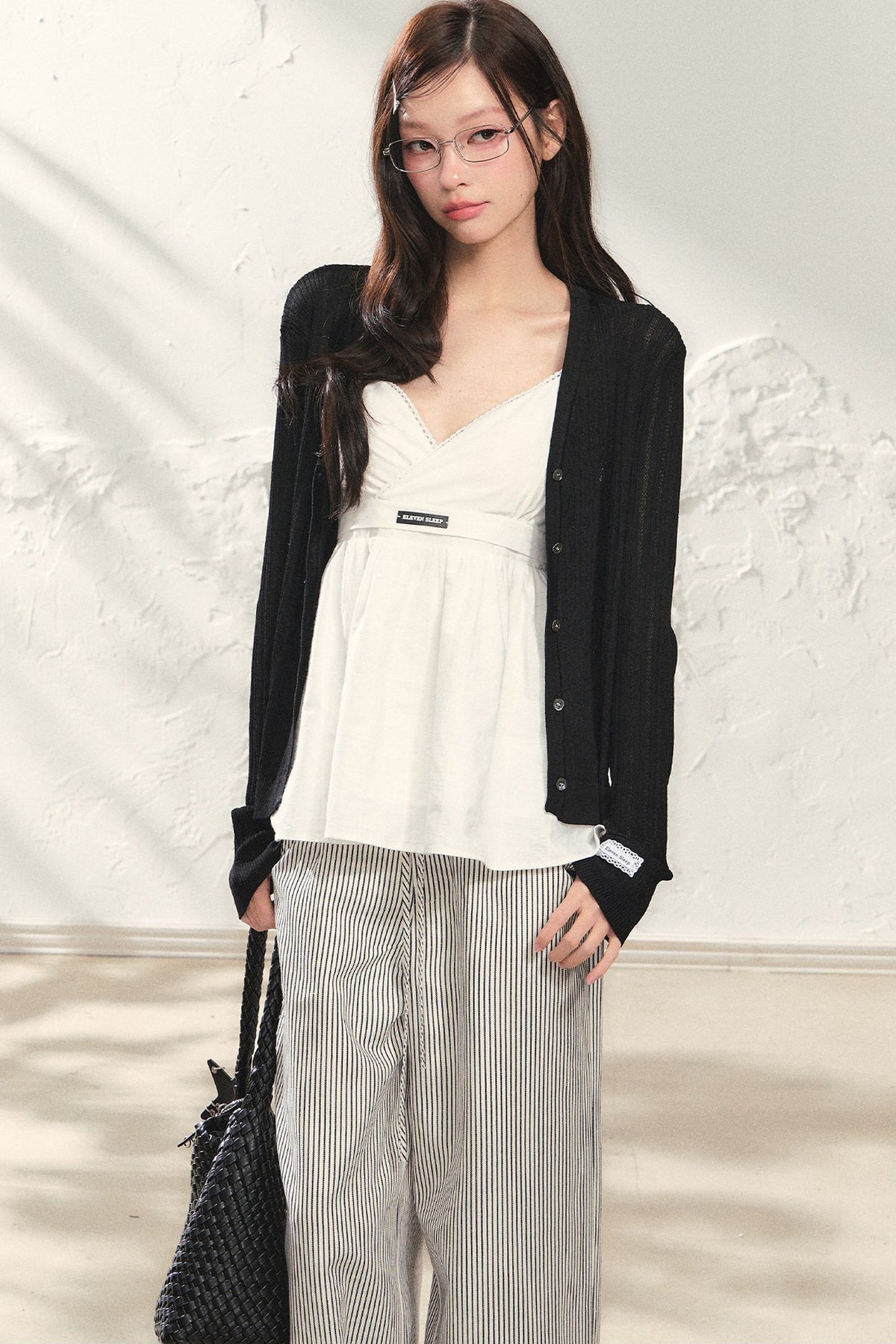 Striped Wide-Leg Pants, Cardigan and Top Set-Up