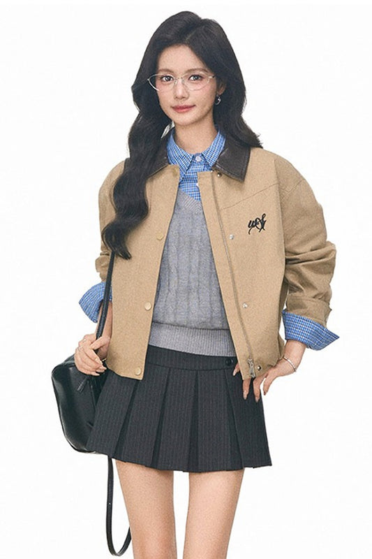 Plaid Shirt Cable Vest and Skirt 4-Piece Set-Up